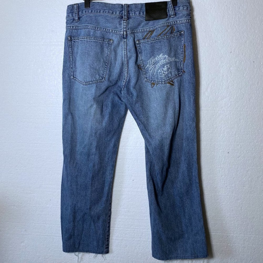 Harley Davidson Womens Size 12 Embroidered Logo Medium Wash Jeans Bootcut Denim